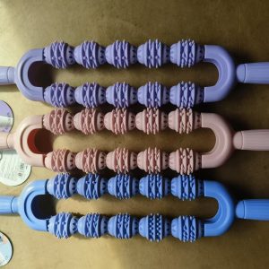 HX-0018 Double-Row Yoga Massage Roller in pink, purple and blue