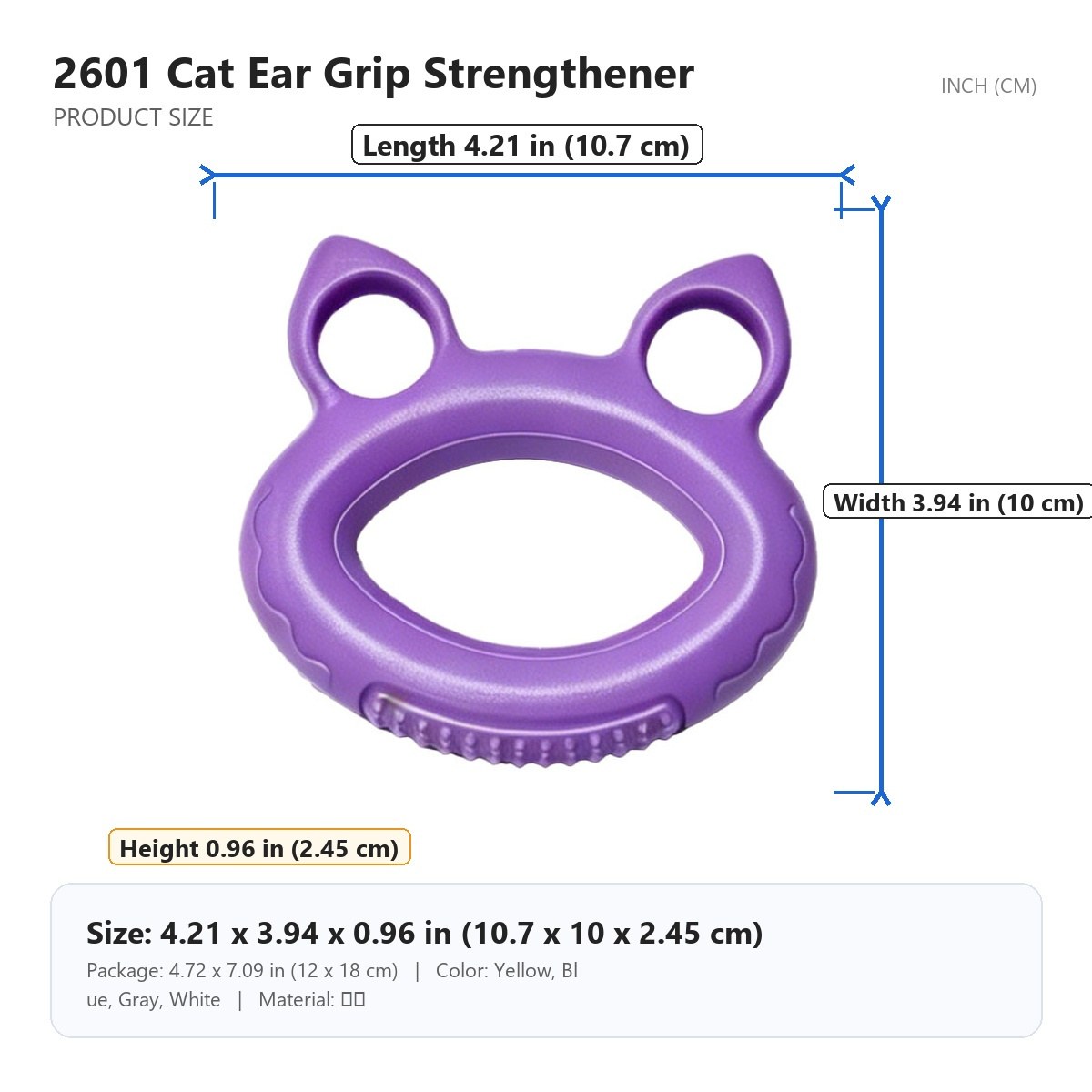 HX-2601 Cat Ear Grip Strengthener size chart