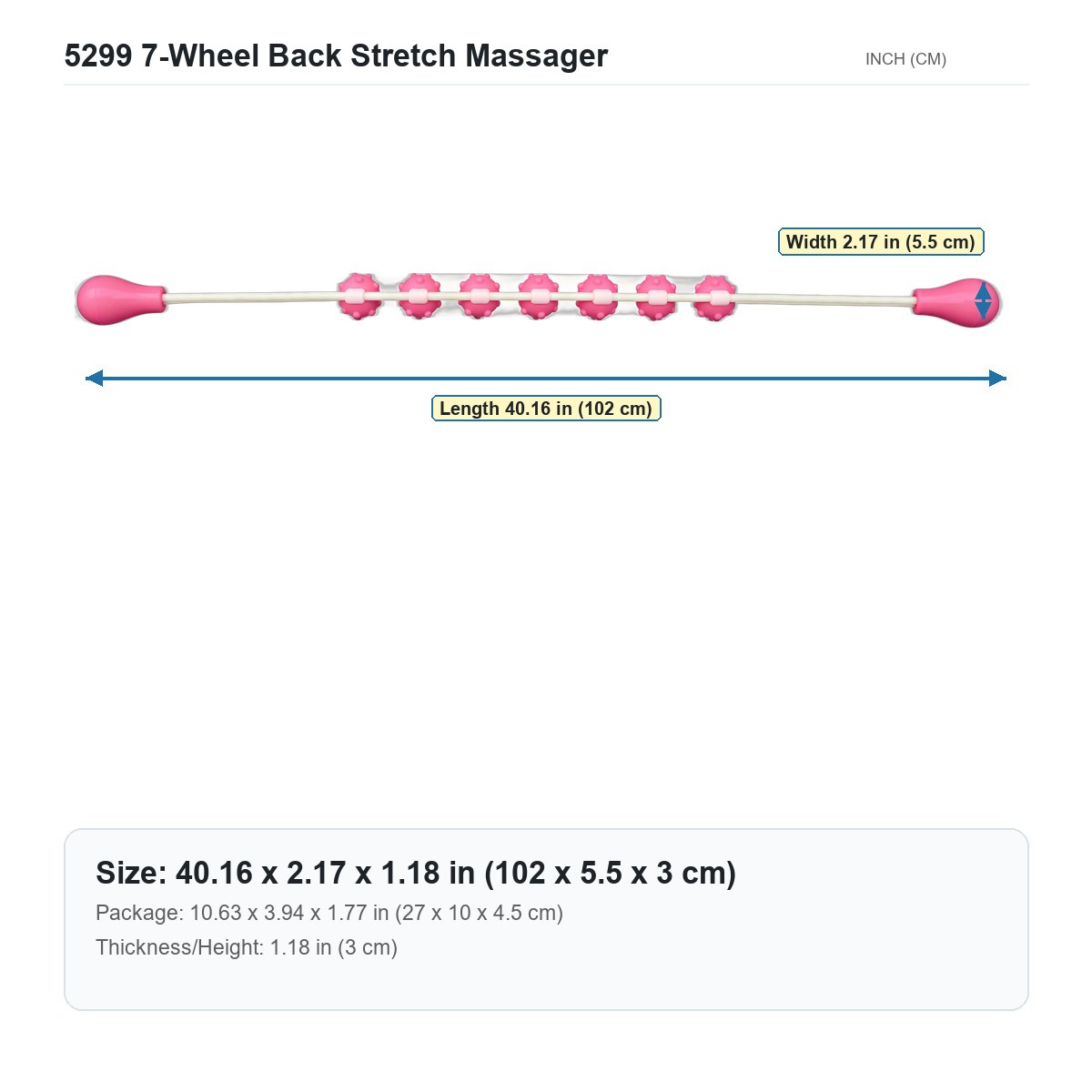 HX-5299 7-Wheel Back Stretch Massager size chart