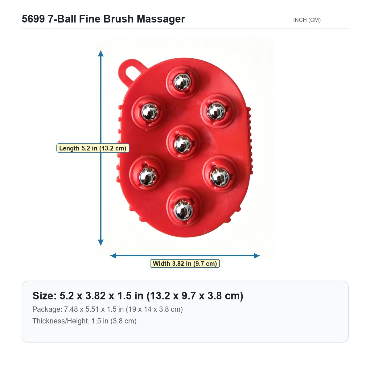 HX-5699 7-Ball Fine Brush Massager size chart