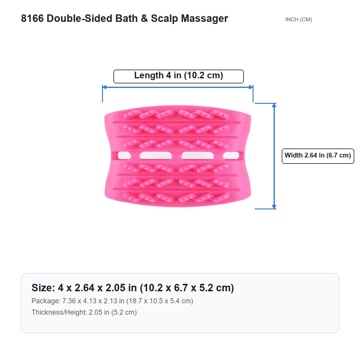 HX-8166 Double-Sided Bath & Scalp Massager size chart