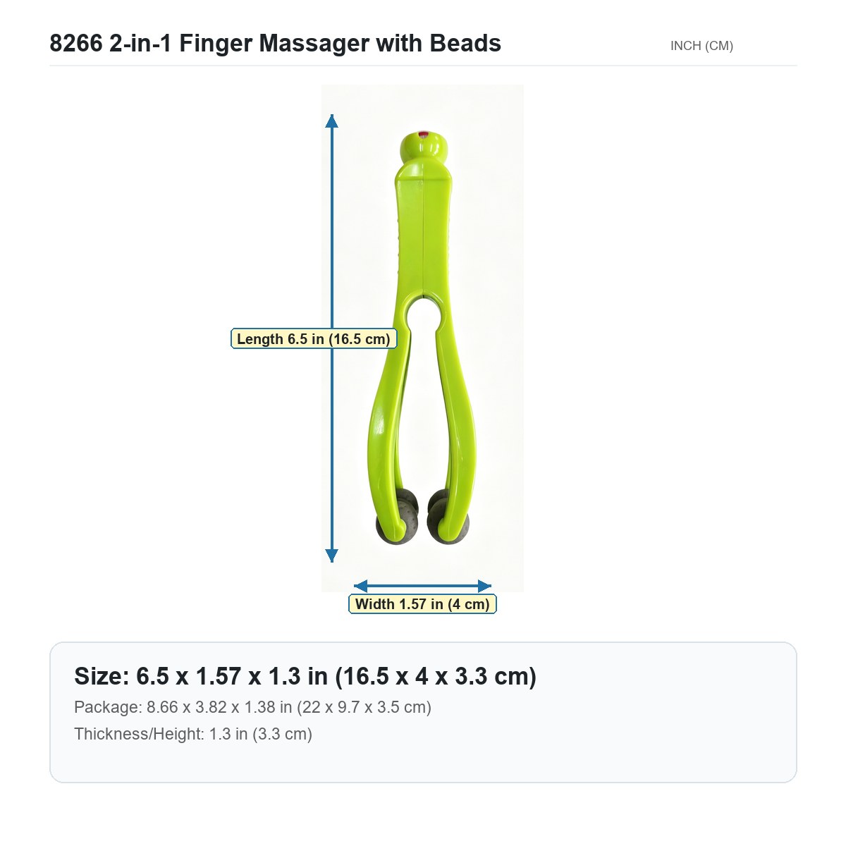 HX-8266 2-in-1 Finger Massager with Beads size chart
