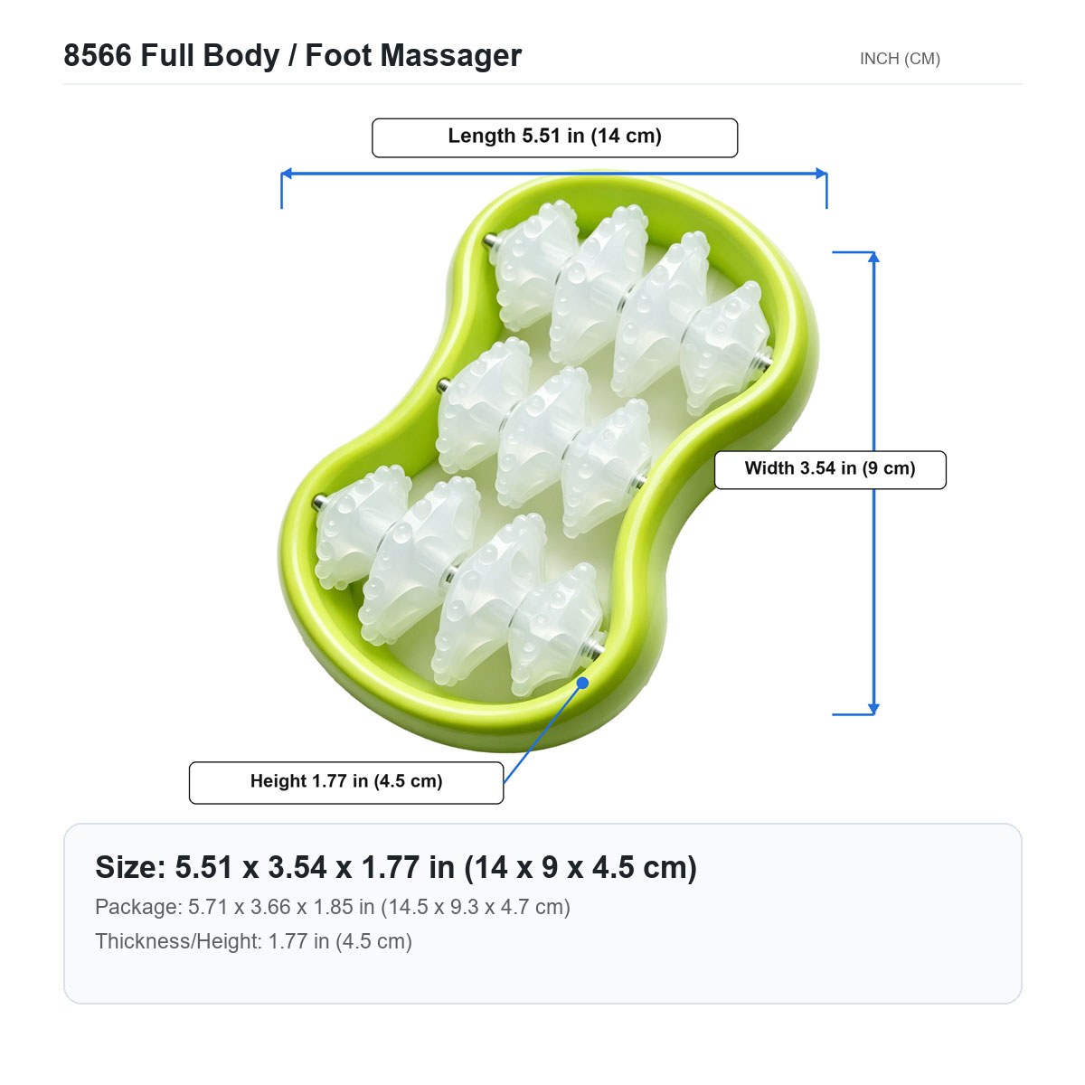 HX-8566 Full Body / Foot Massager size chart