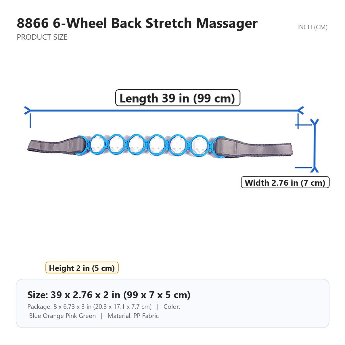 HX-8866 6-Wheel Back Stretch Massager size chart