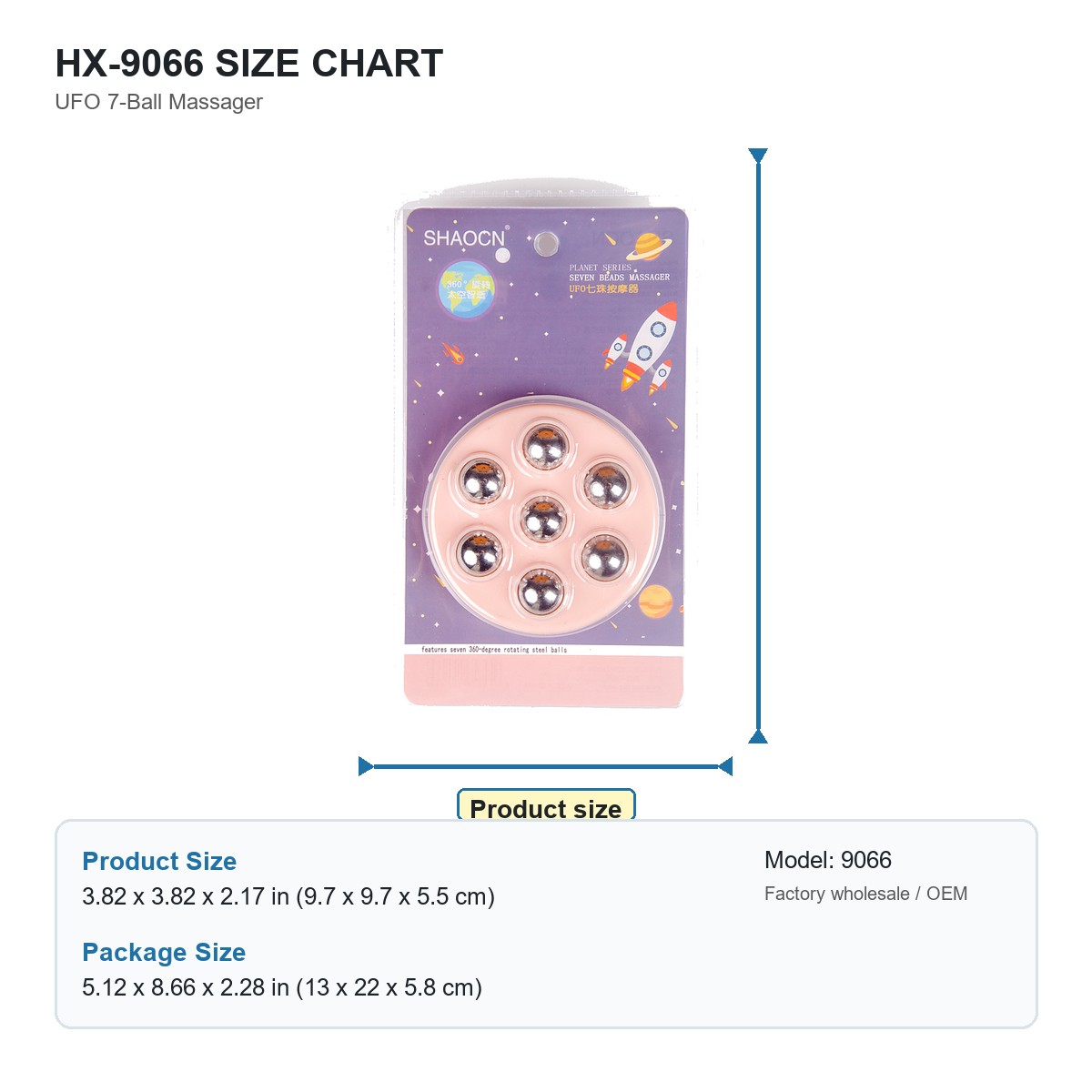 HX-9066 UFO 7-Ball Massager size chart