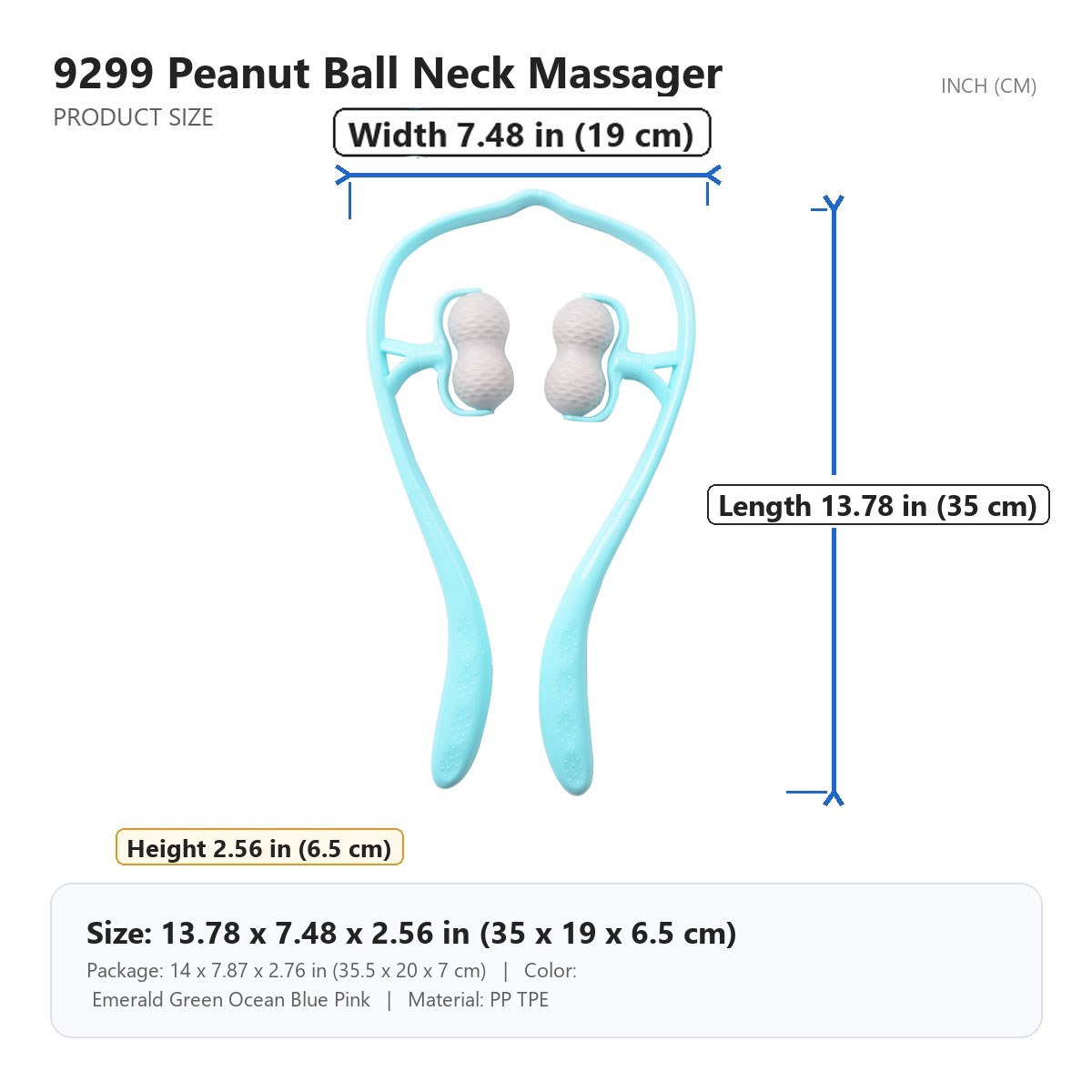 HX-9299 Peanut Ball Neck Massager size chart
