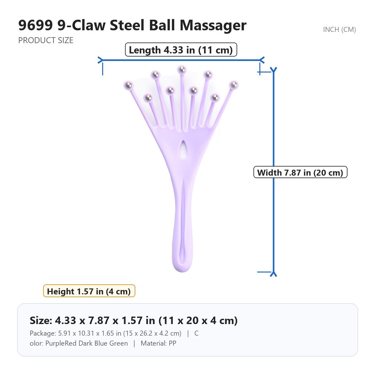 HX-9699 9-Claw Steel Ball Massager image 4