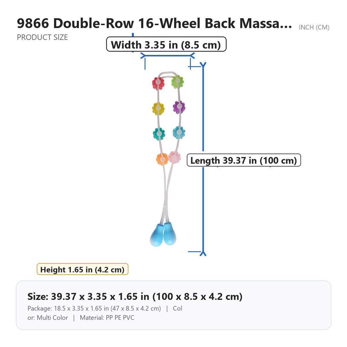 HX-9866 Double-Row 16-Wheel Back Massager - Multi Color image 4